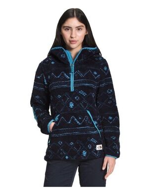 The North Face Navy and Teal Patterned Fleece Pullover Jacket